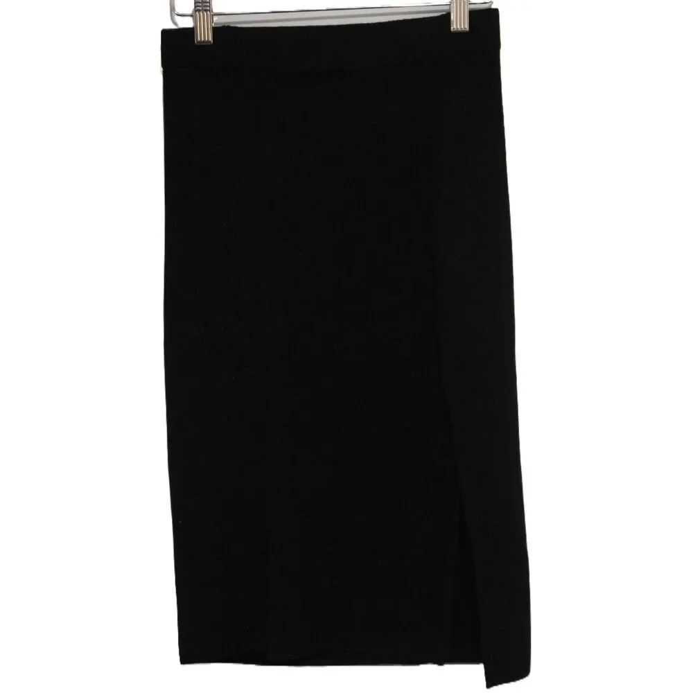 Womens Abercrombie & Fitch Black Midi Pencil Skirt With High Cut Slit Size XS